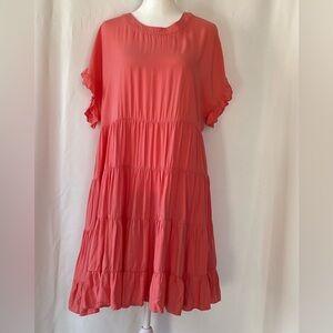 Charlie Paige Women's Coral Babydoll Mini Dress L/XL Short Sleeves Flowy Summer